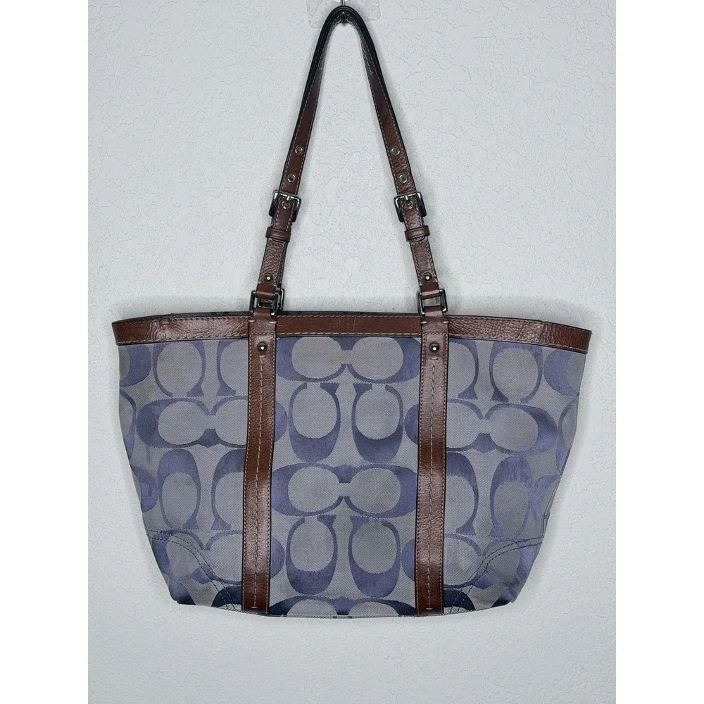 Y2K Coach Signature Jacquard Tote Shoulder Bag Purple Monogram F13097 Purse Rare
